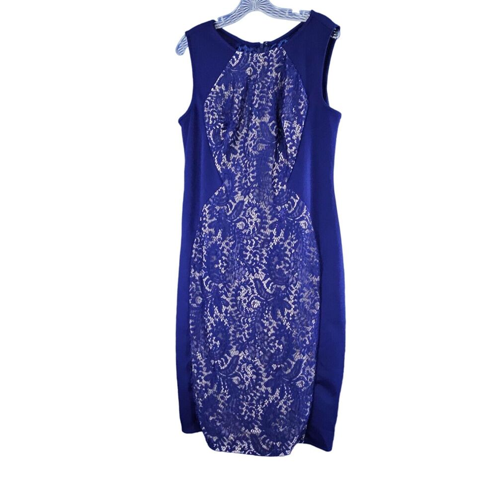 EUC Ever Pretty Classy Bodycon Sheath Dress Sz‎ 14 Navy & Cream Lace